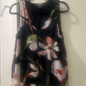 Karen Kane Black Floral V-Neck Sleeveless Blouse